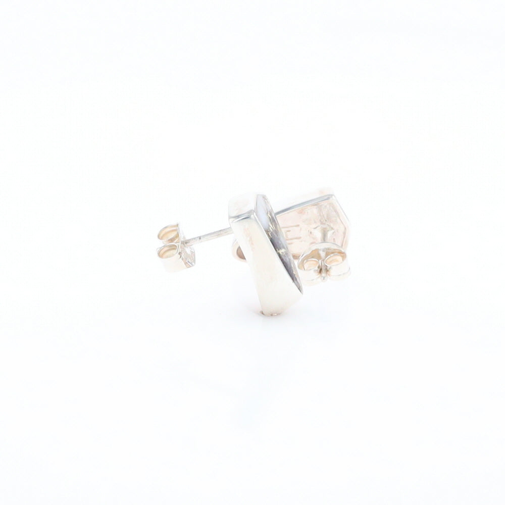 Sterling Silver Gold Quartz Inlaid Shield Stud Earrings - G3