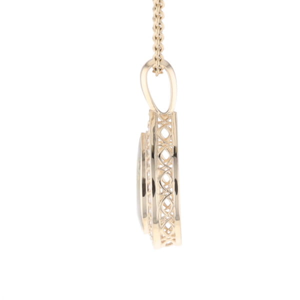 Gold Quartz Pendant Tear Drop Inlaid .42ctw Diamond Halo Design
