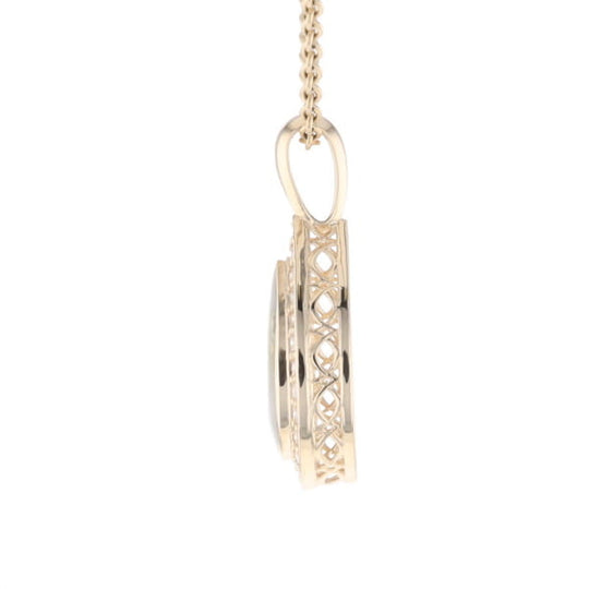 Gold Quartz Pendant Tear Drop Inlaid .42ctw Diamond Halo Design