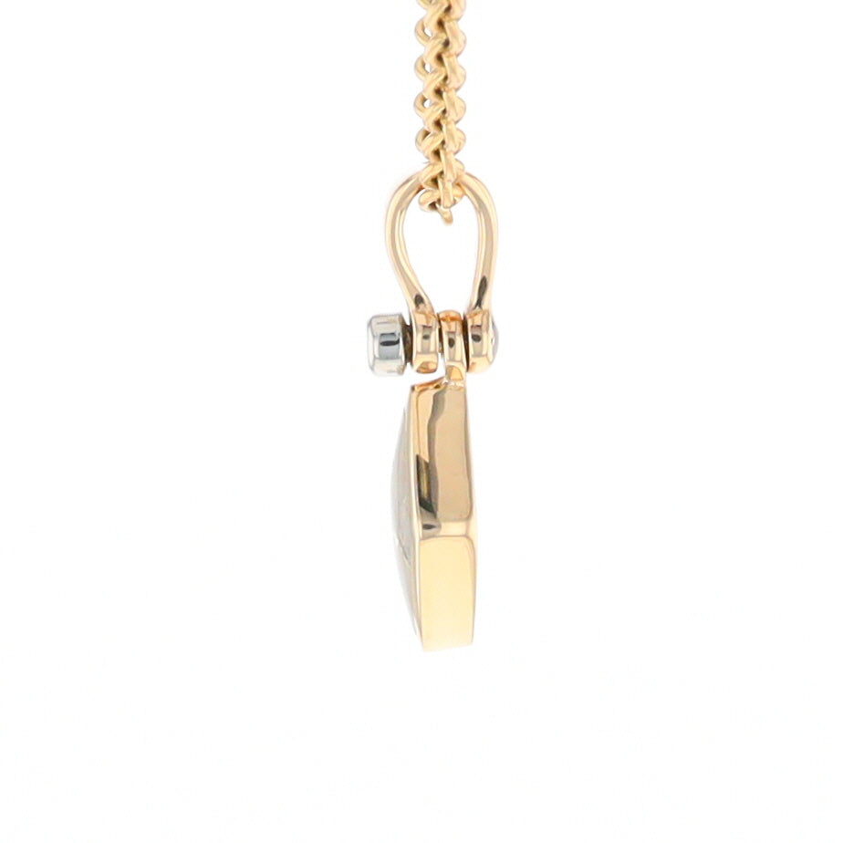 Gold Quartz Necklace Diamond Shape Inlaid Pendant with .02ct Diamond