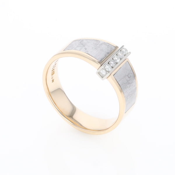 Meteorite Ring Double Sided Inlaid with .19ctw Round Diamonds