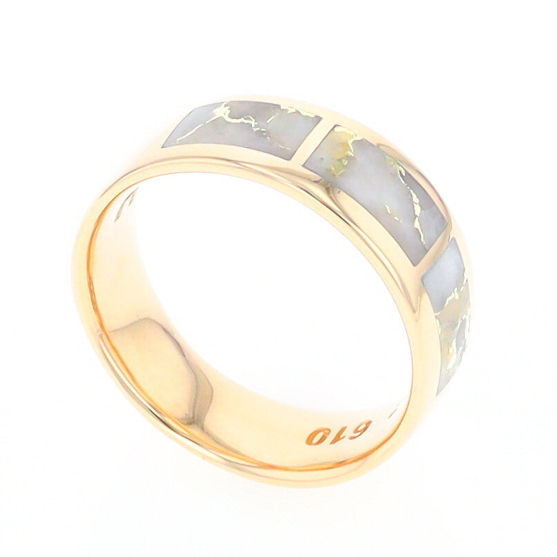 Gold Quartz Ring 3 Section Rectangle Inlaid Design Band