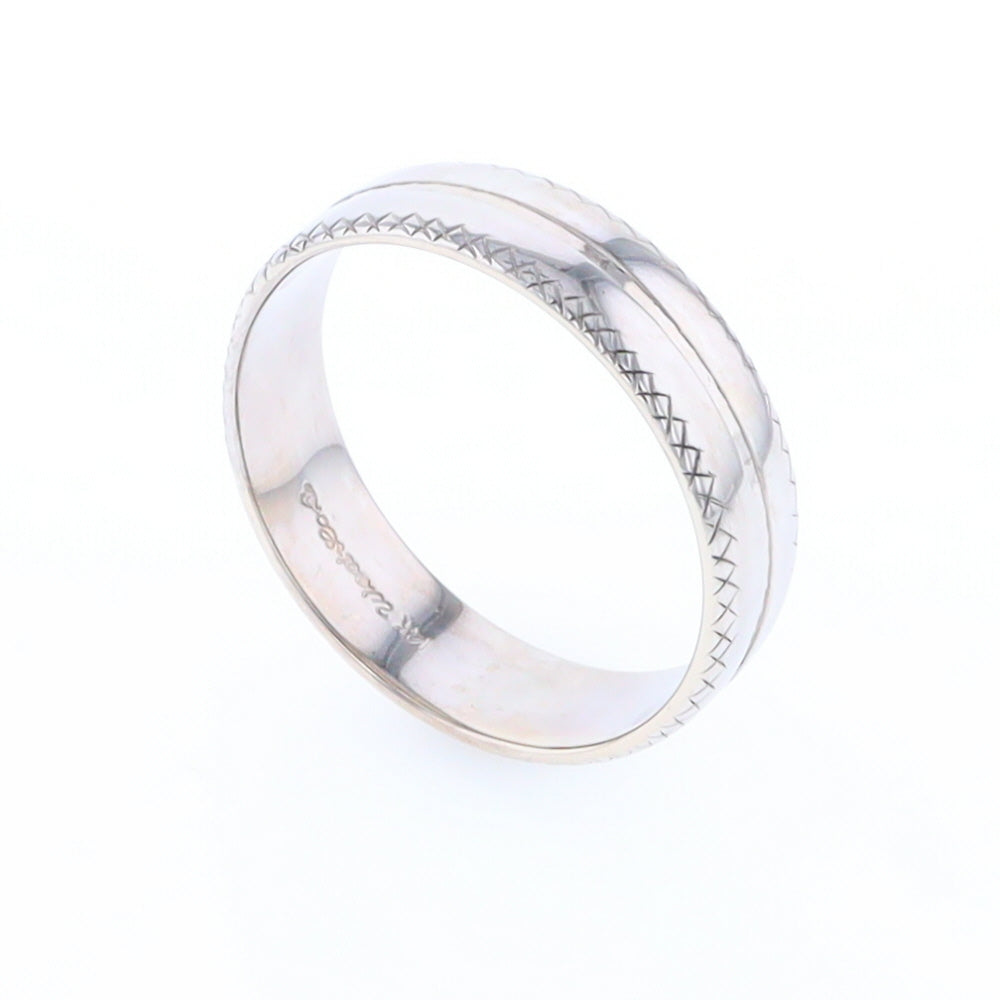 White Gold Cross Hatch Design Wedding Band