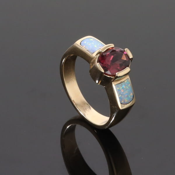 Opal Rings 2 Section Inlaid Design with Oval Pink Tourmaline