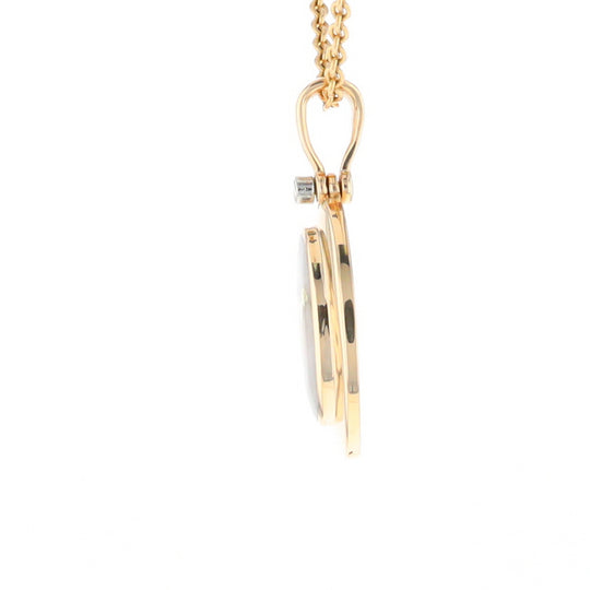 Gold Quartz Necklace Oval Inlaid Pendant with a .02ct Diamond