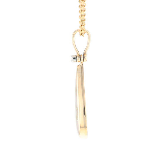 Gold Quartz Necklace Tear Drop Inlaid Pendant with .02ct Diamond