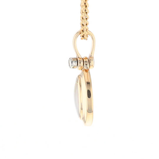 Gold Quartz Oval Inlaid Pendant with .02ct Diamond