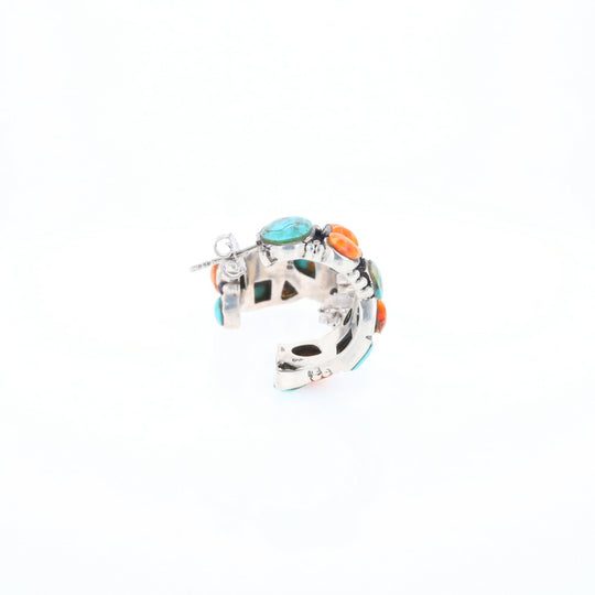 Turquoise & Spiny Oyster Semi-Hoop Stud Earrings