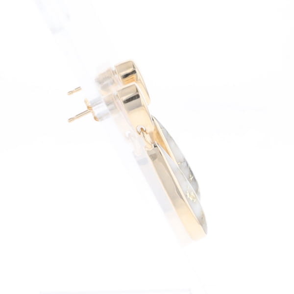 Gold Quartz Earrings Tear Drop Inlaid Design