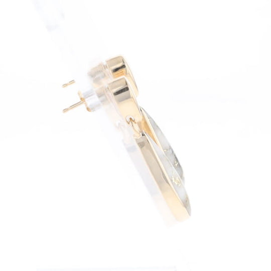 Gold Quartz Earrings Tear Drop Inlaid Design