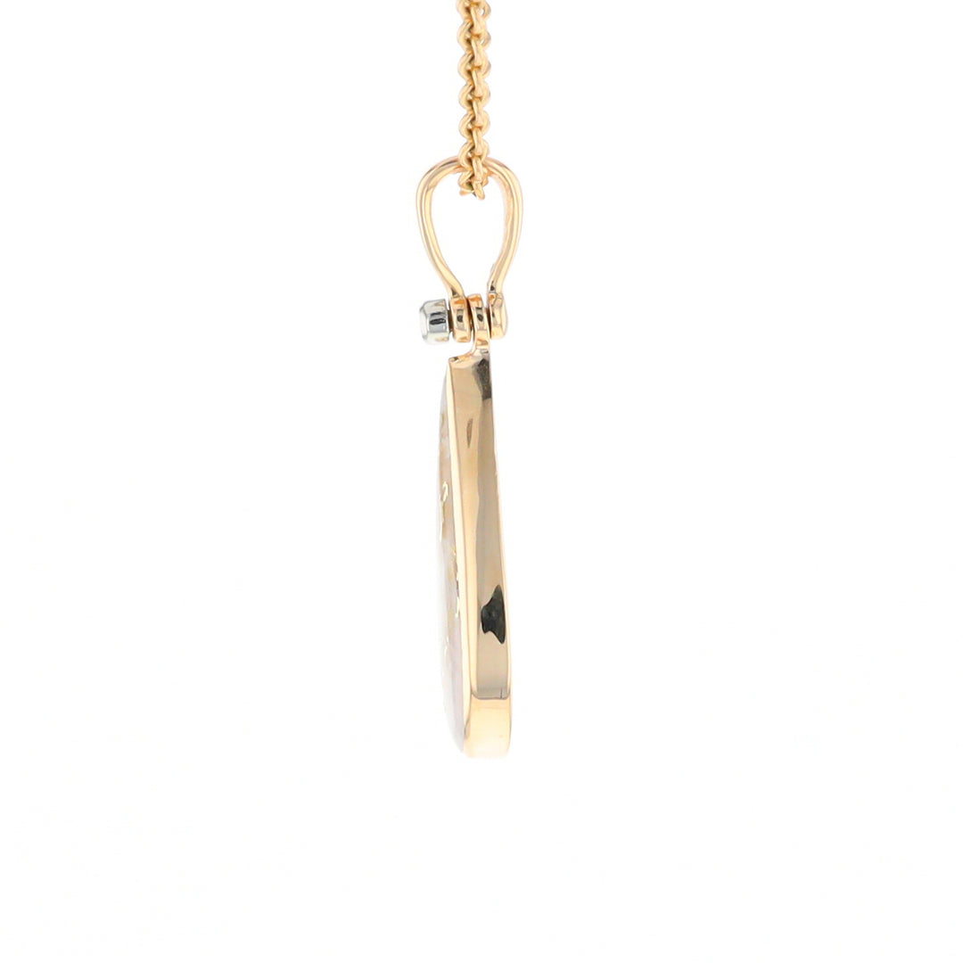 Gold Quartz Necklace Tear Drop Inlaid Pendant with .02ct Diamond