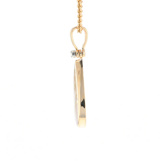 Gold Quartz Necklace Tear Drop Inlaid Pendant with .02ct Diamond