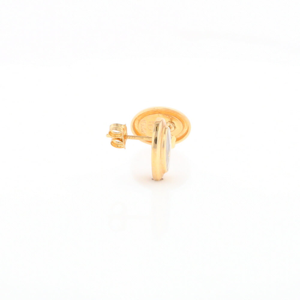 Gold Quartz Earrings Oval Inlaid Design Studs G2