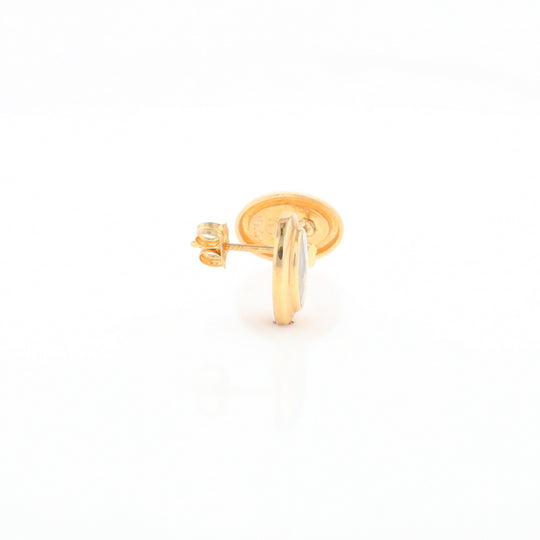 Gold Quartz Earrings Oval Inlaid Design Studs G2