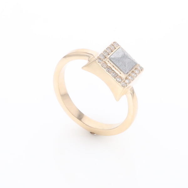 Meteorite Ring Square Inlaid Halo .14ctw Diamonds Design