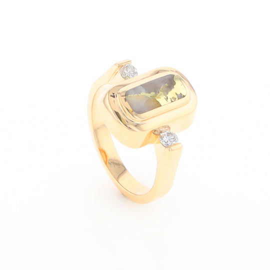 Gold Quartz Ring Oval Inlaid Design with .06ctw Round Diamonds