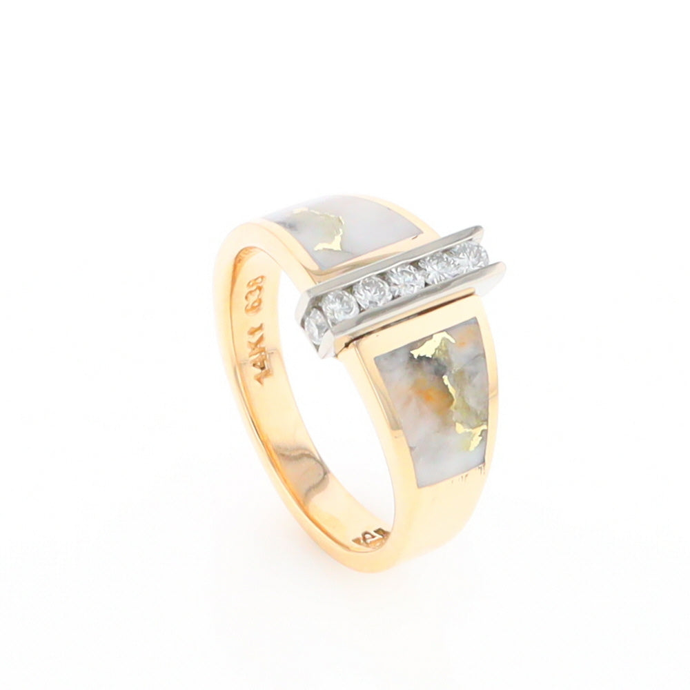 Gold Quartz Ring Double Sided Inlaid Design with .23ctw Diamonds