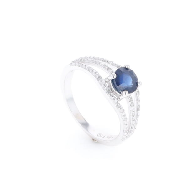 Blue Sapphire Triple Shank Ring With Accent Diamonds