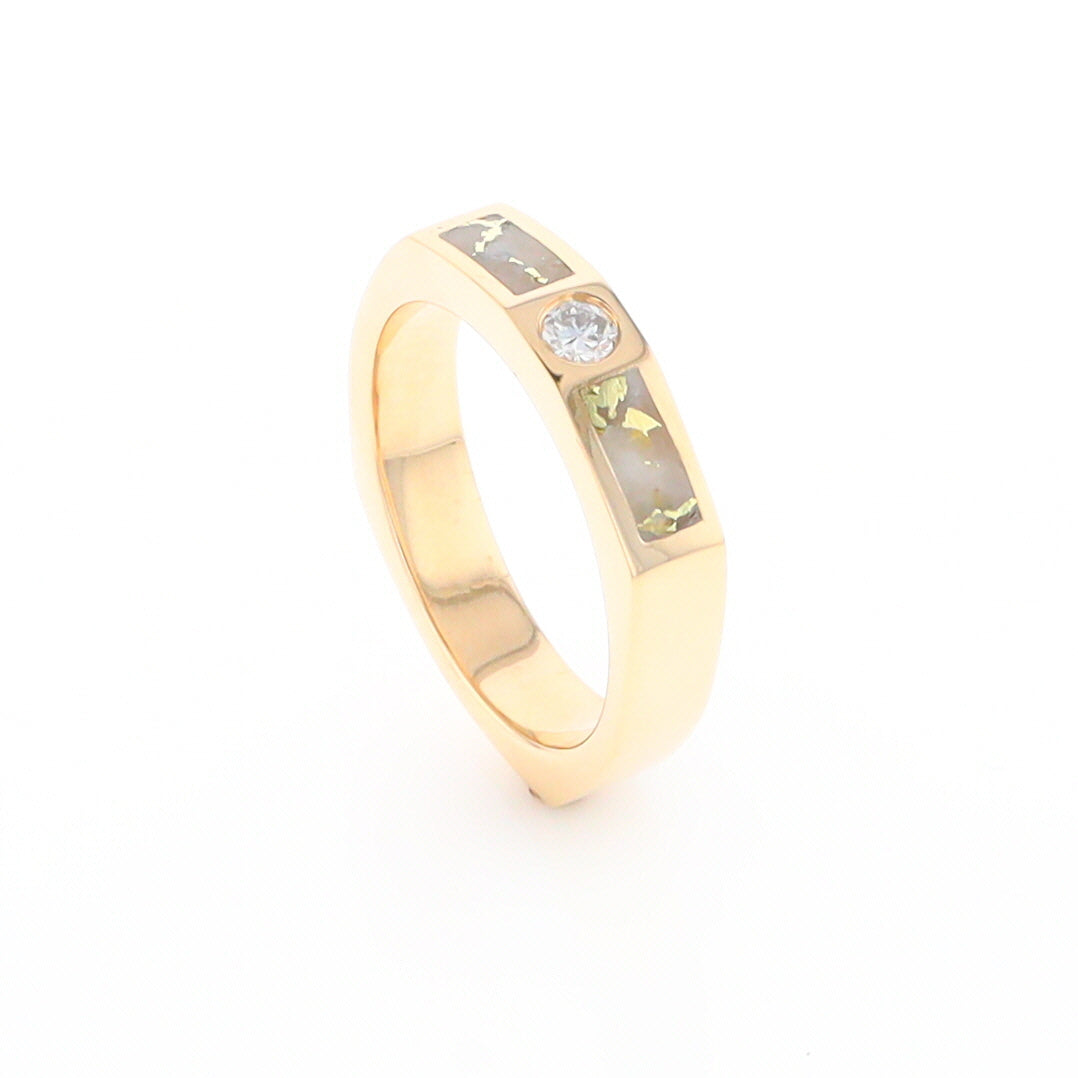 Gold Quartz Ring Double Sided Inlaid Design with .10ct Round Diamond G2