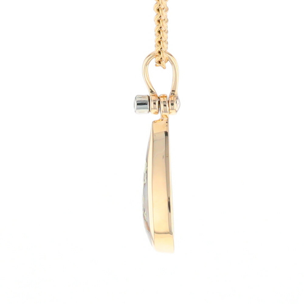 Gold Quartz Necklace Tear Drop Inlaid Pendant with .02ct Diamond