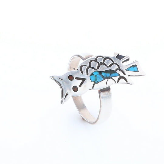 Crushed Coral & Turquoise Owl Ring