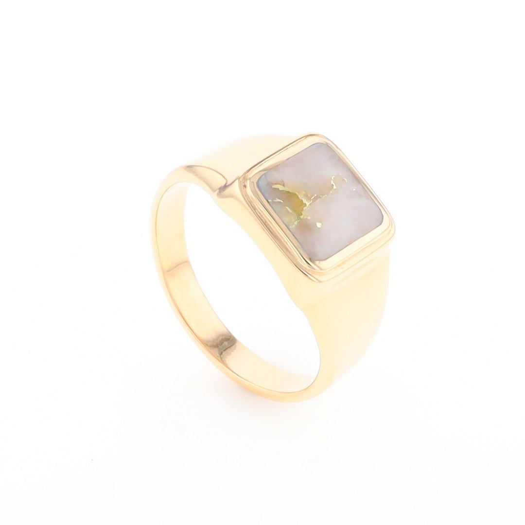 Gold Quartz Ring Square Inlaid Design