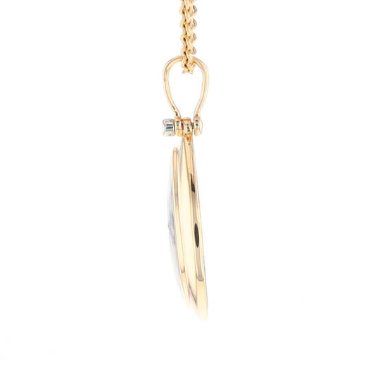 Gold Quartz Necklace Pear Shape Inlaid Pendant with .02ct Diamond