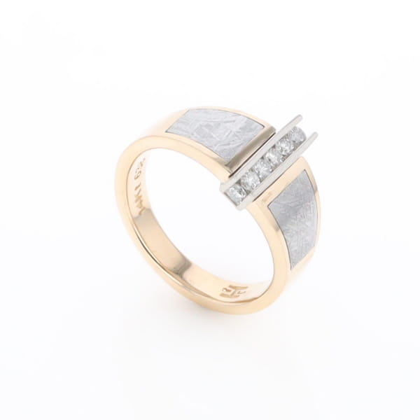 Meteorite Ring Double Sided Inlaid Design with .23ctw Diamonds