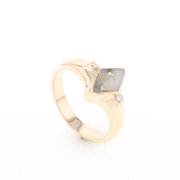 G2 Gold Quartz Ring Diamond Shape Inlaid with 0.05ctw Round Diamonds