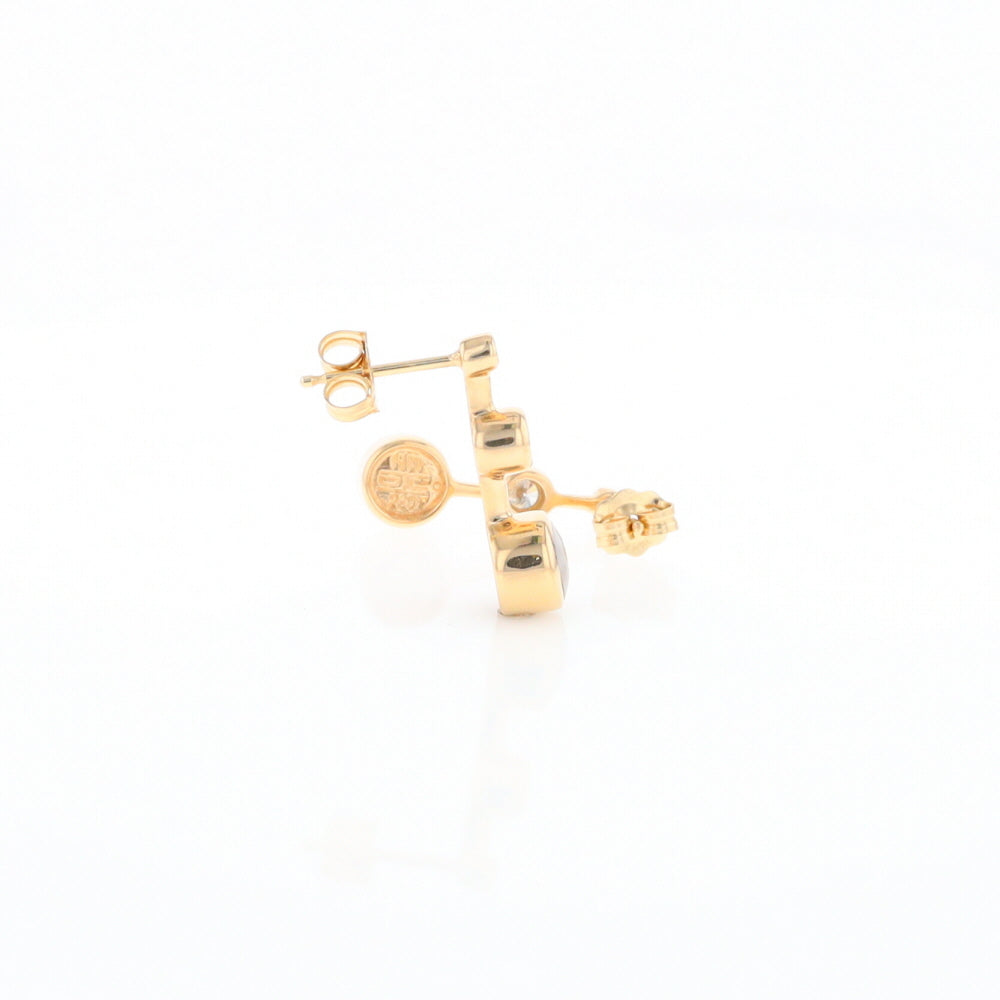 Gold Quartz Round Inlay with Diamond Accents Stud Earrings G2