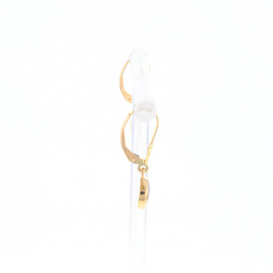 Gold Quartz Earrings Round Inlaid Design Lever Backs