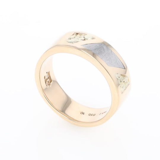 Meteorite Ring, Center Inlaid & Natural Nugget Sides