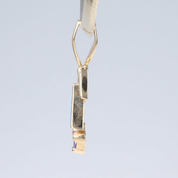 Opal Pendant Triangle Inlaid Design with Trillion Cut Tanzanite