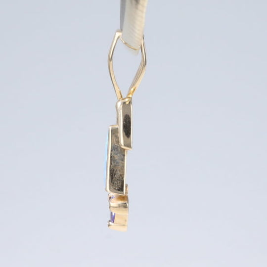 Opal Pendant Triangle Inlaid Design with Trillion Cut Tanzanite