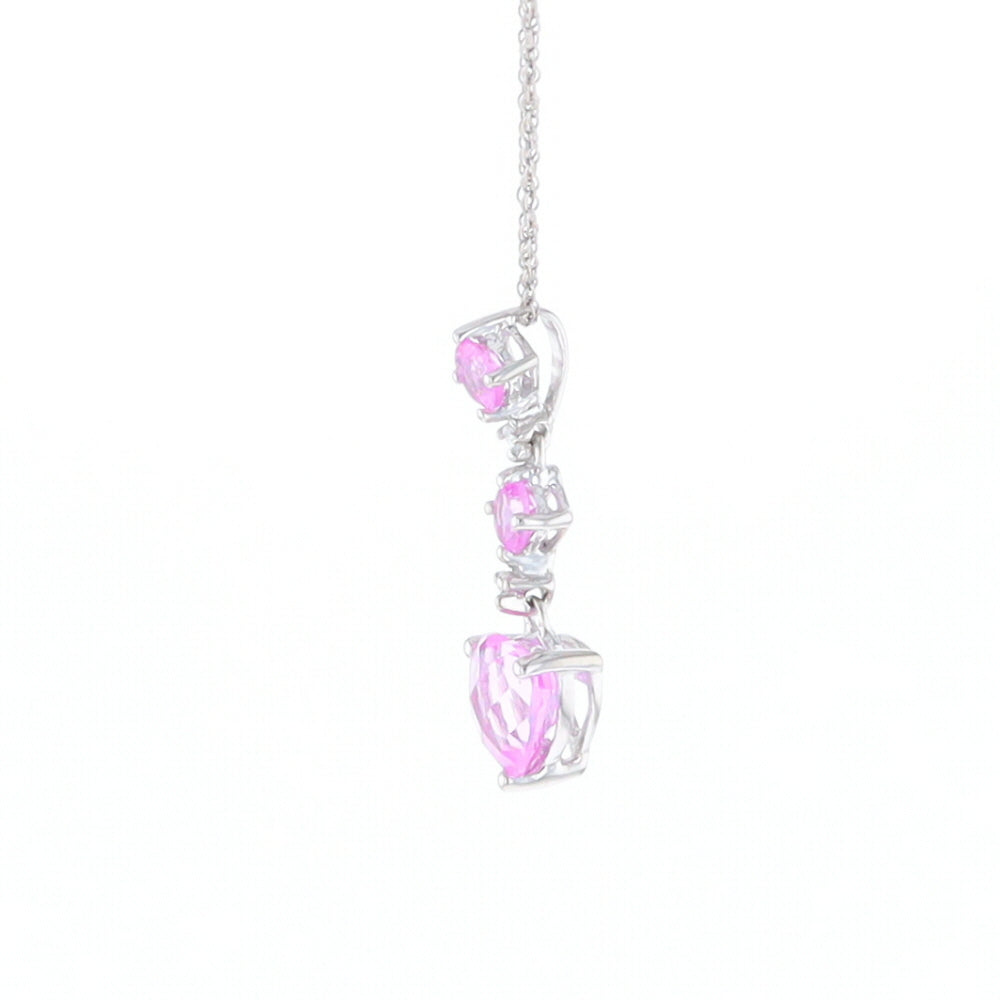 Synthetic Pink Sapphire Dangle Heart Necklace