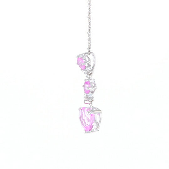 Synthetic Pink Sapphire Dangle Heart Necklace