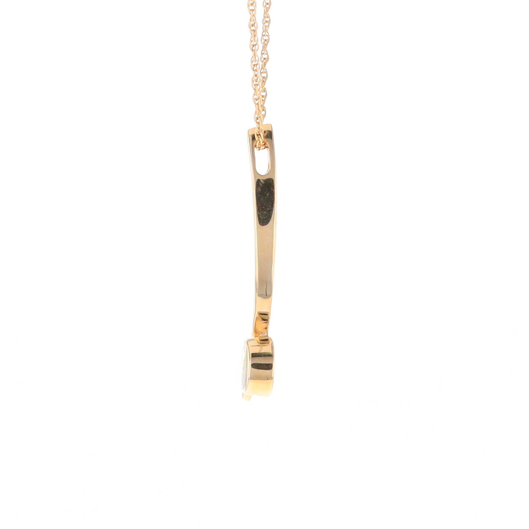 Gold Quartz Necklace Round Inlay Curved Bar Design Pendant