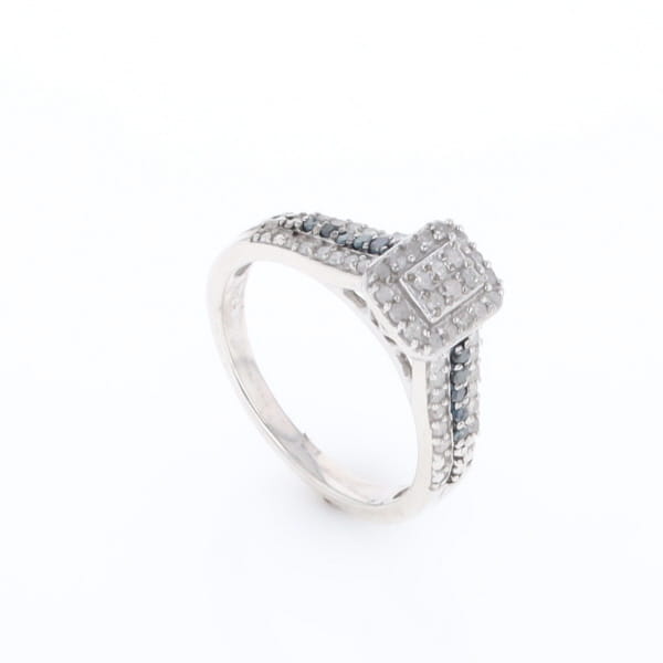 Blue & White Diamond Rectangle Cluster Ring