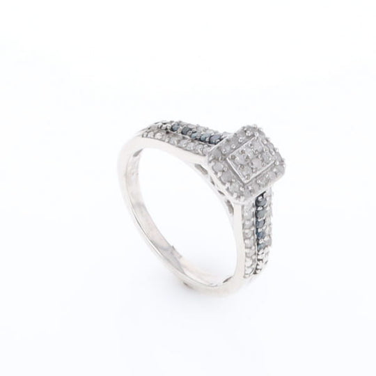 Blue & White Diamond Rectangle Cluster Ring