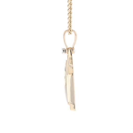 Gold Quartz Necklace .02ct Diamond Geometric Inlaid Design Pendant