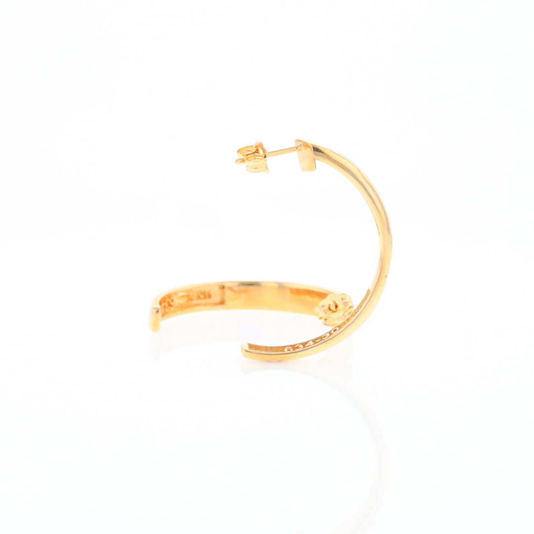 Gold Quartz Hoop Earrings 3 Section Inlaid Design
