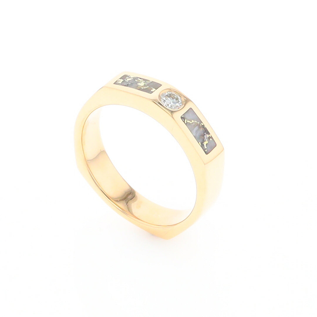 Gold Quartz Ring Double Sided Inlaid Design with .10ct Round Diamond G2