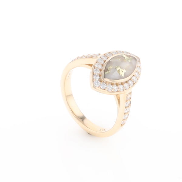 Marquise Gold Quartz Inlaid Ring with 0.65ctw Diamond Halo