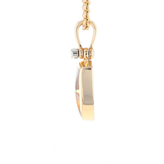 Gold Quartz Necklace Shield Shape Inlaid Pendant with .02ct Diamond