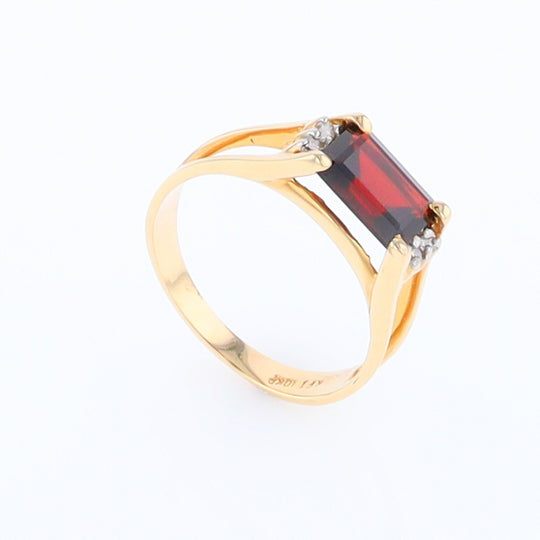 Emerald Cut Garnet Ring with Diamond Accents