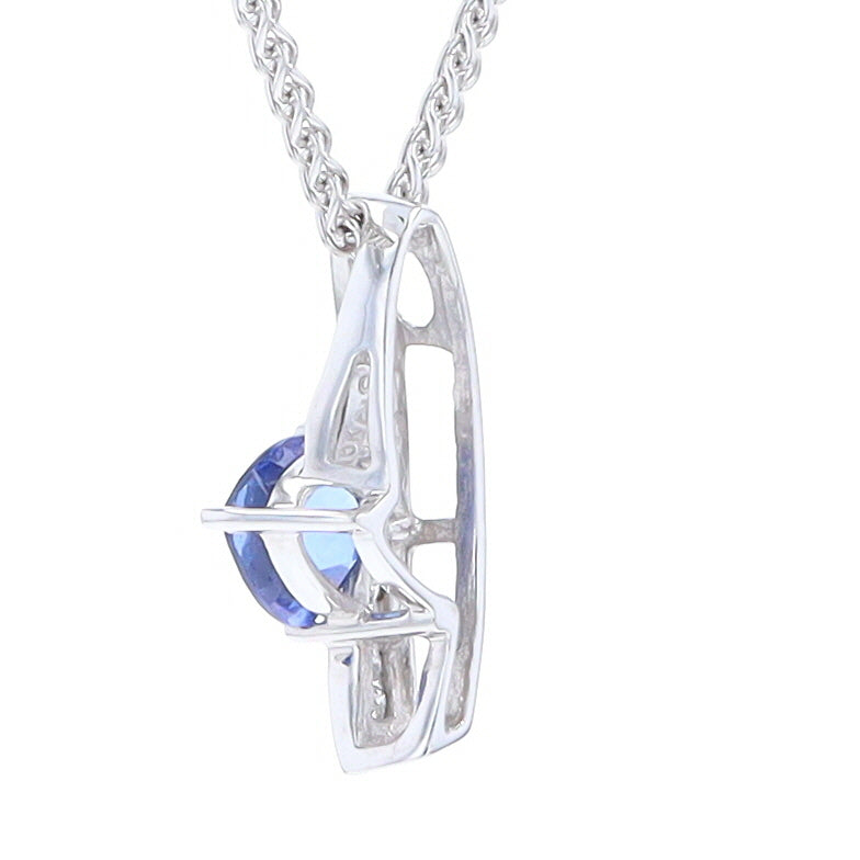 Synthetic Sapphire White Gold Ribbon Pendant with Diamond Accents