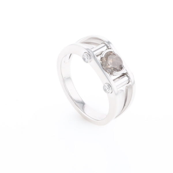 Men's Contemporary White Gold Industrial Brown Diamond Ring