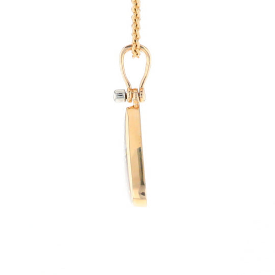 Gold Quartz Necklace Triangle Inlaid Pendant with .02ct Diamond