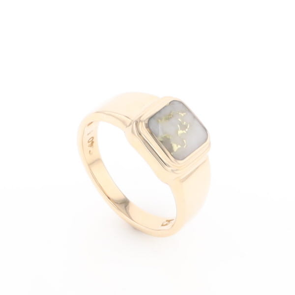 Gold Quartz Ring Square Inlaid Design
