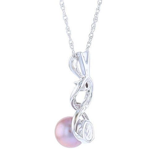 Pink Pearl Twist Pendant 14K White Gold with Diamond and 18" Chain